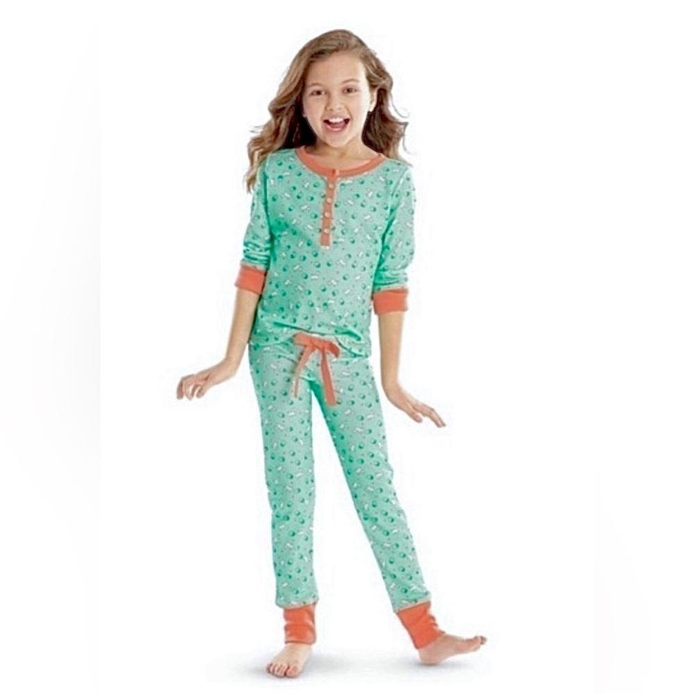 American Girl Beforever Green Long Sleeve Pants Dog Print Pajama Set Small 7-8